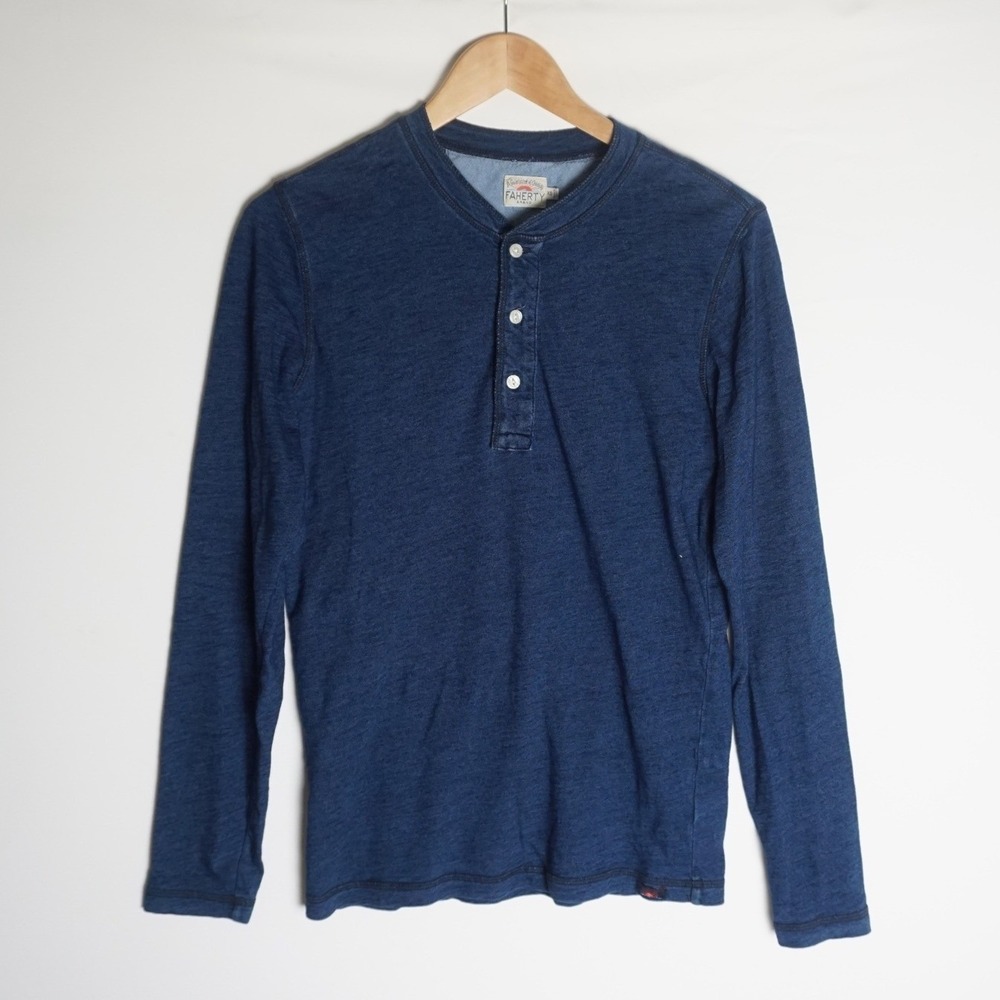 Faherty Brand Mens Indigo Dyed Long Sleeve Henley Shirt Blue Small